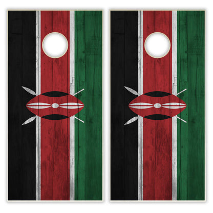 Kenya Flag Cornhole Set - Distressed Wood