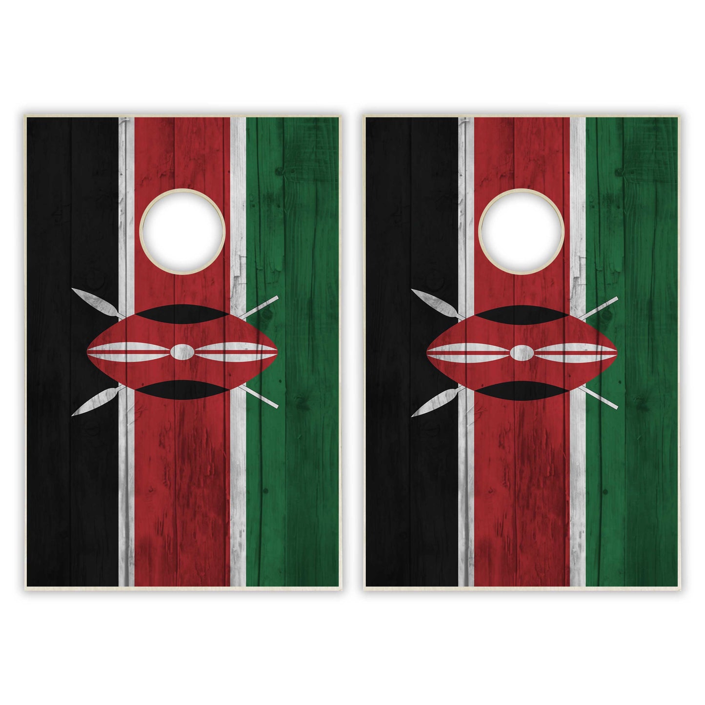 Kenya Flag Tailgate Cornhole Set - Distressed Wood