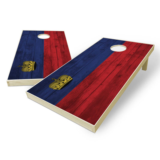 Liechtensteinn Flag Cornhole Set - Distressed Wood