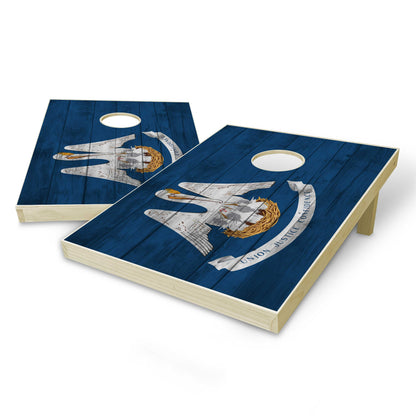 Louisiana State Flag Tailgate Cornhole Set - Distressed Wood