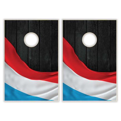Luxembourg Flag Tailgate Cornhole Set - Black Wood