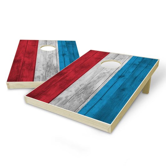 Luxembourg Flag Tailgate Cornhole Set - Distressed Wood