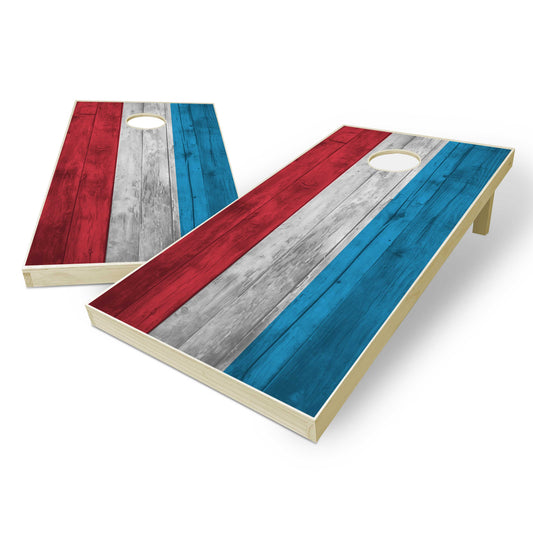 Luxembourg Flag Cornhole Set - Distressed Wood
