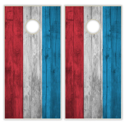 Luxembourg Flag Cornhole Set - Distressed Wood