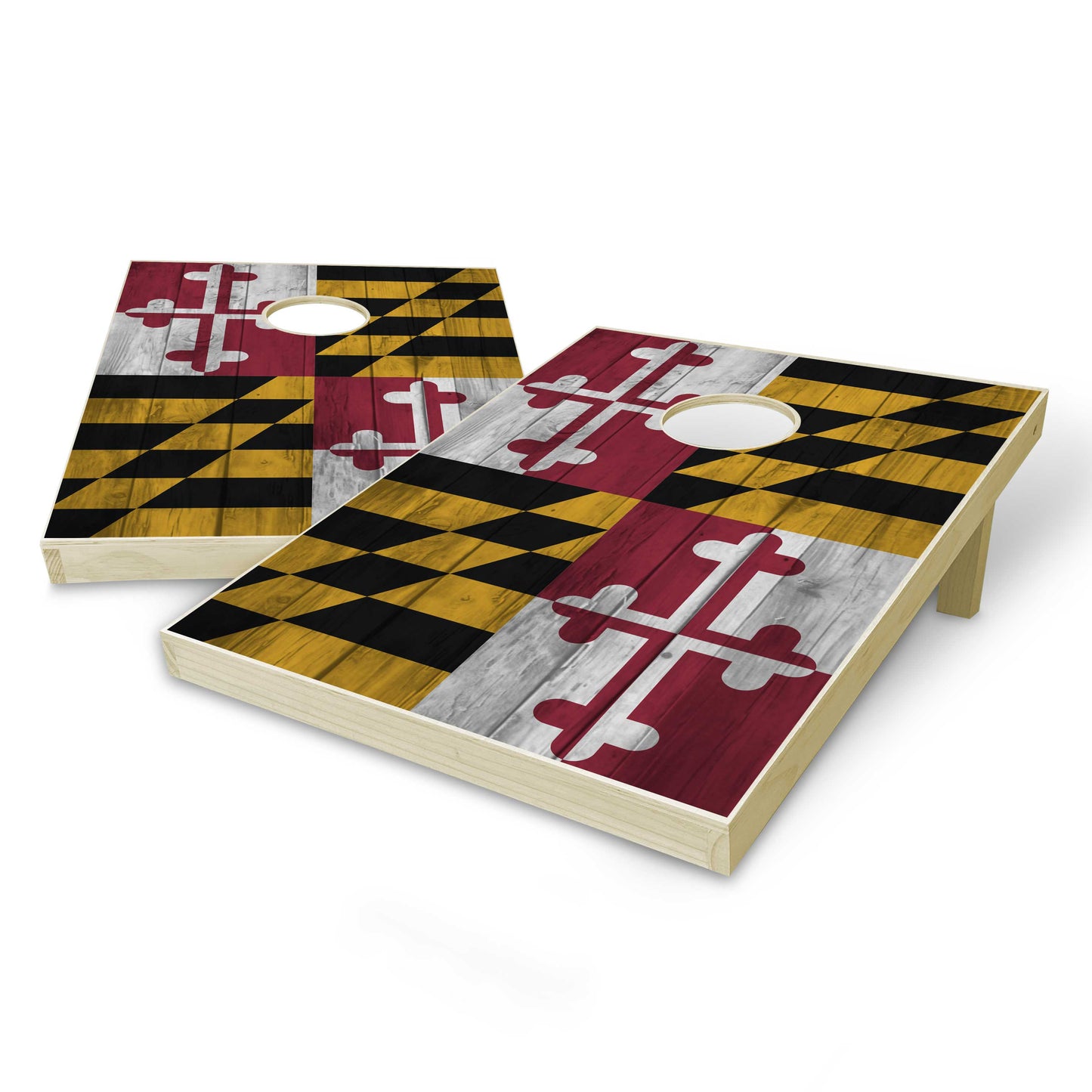 Maryland State Flag Tailgate Cornhole Set - Distressed Wood