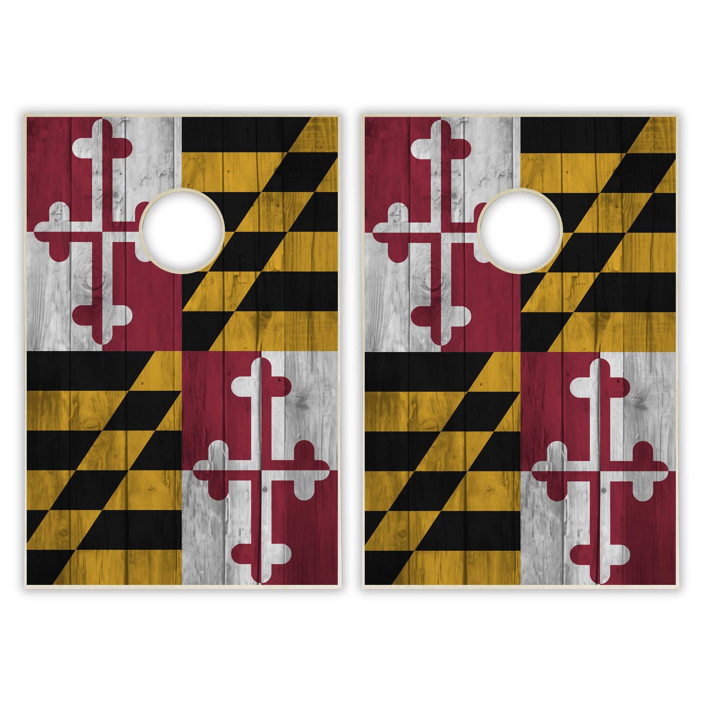 Maryland State Flag Tailgate Cornhole Set - Distressed Wood