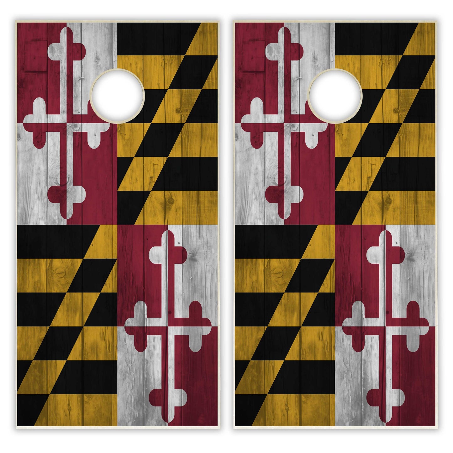Maryland State Flag Cornhole Set - Distressed Wood
