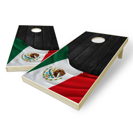 Mexico Flag Cornhole Set - Black Wood