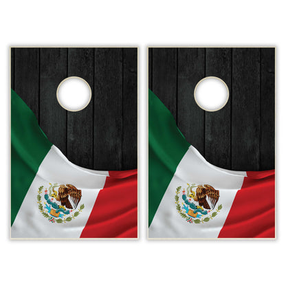 Mexico Flag Tailgate Cornhole Set - Black Wood