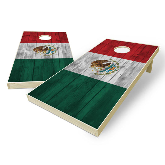 Mexico Flag Cornhole Set - Distressed Wood
