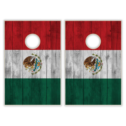 Mexico Flag Tailgate Cornhole Set - Distressed Wood