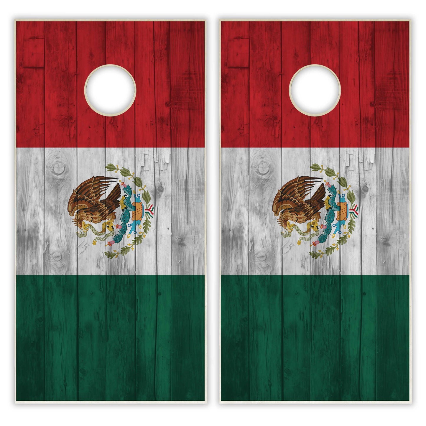 Mexico Flag Cornhole Set - Distressed Wood