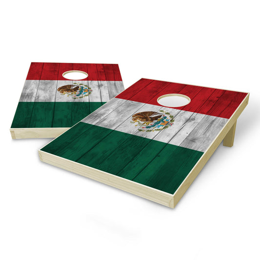Mexico Flag Tailgate Cornhole Set - Distressed Wood