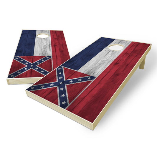 Mississippi State Flag Cornhole Set - Distressed Wood