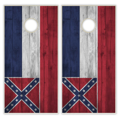 Mississippi State Flag Cornhole Set - Distressed Wood
