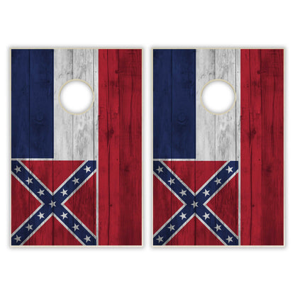 Mississippi State Flag Tailgate Cornhole Set - Distressed Wood