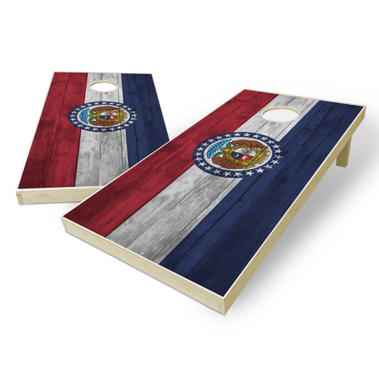 Missouri State Flag Cornhole Set - Distressed Wood