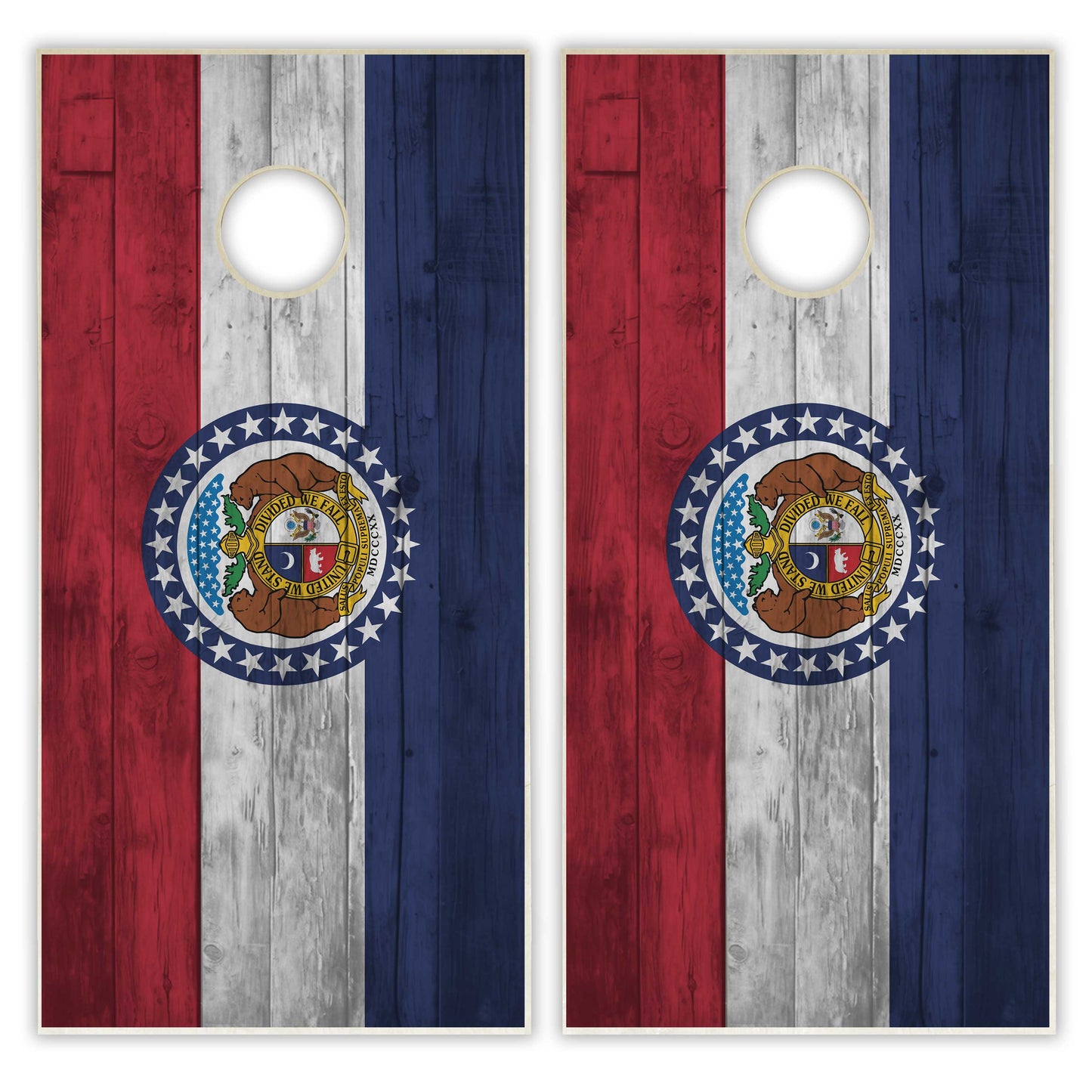 Missouri State Flag Cornhole Set - Distressed Wood