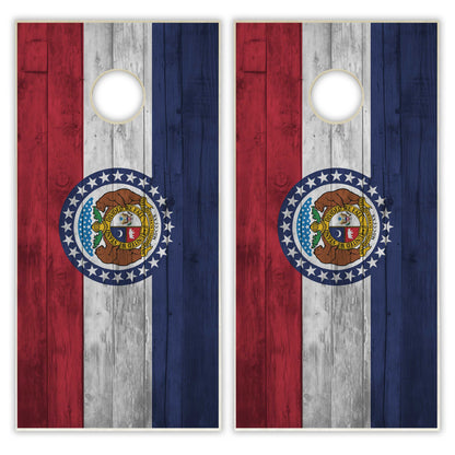 Missouri State Flag Cornhole Set - Distressed Wood