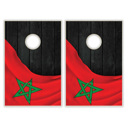 Morocco Flag Tailgate Cornhole Set - Black Wood