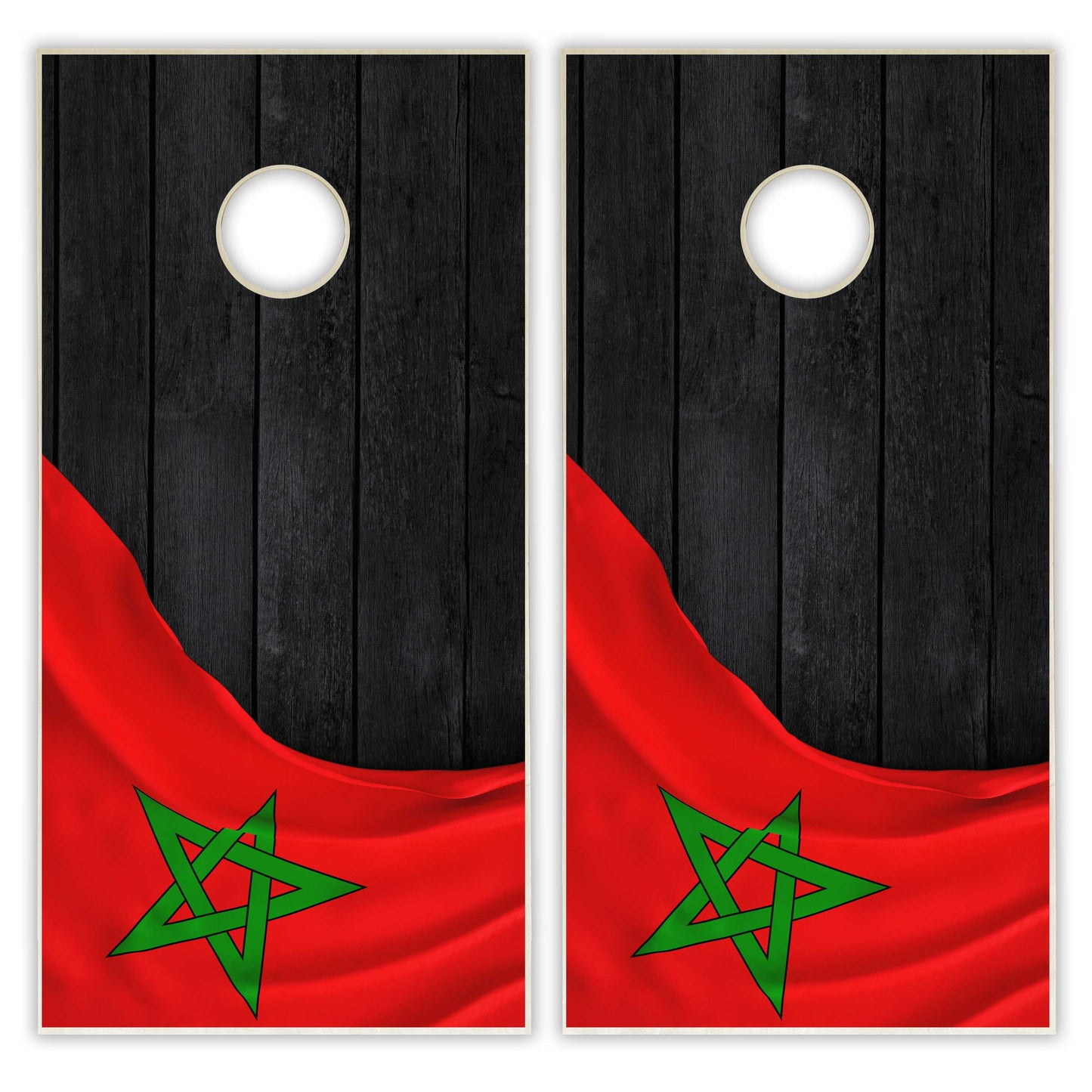 Morocco Flag Cornhole Set - Black Wood