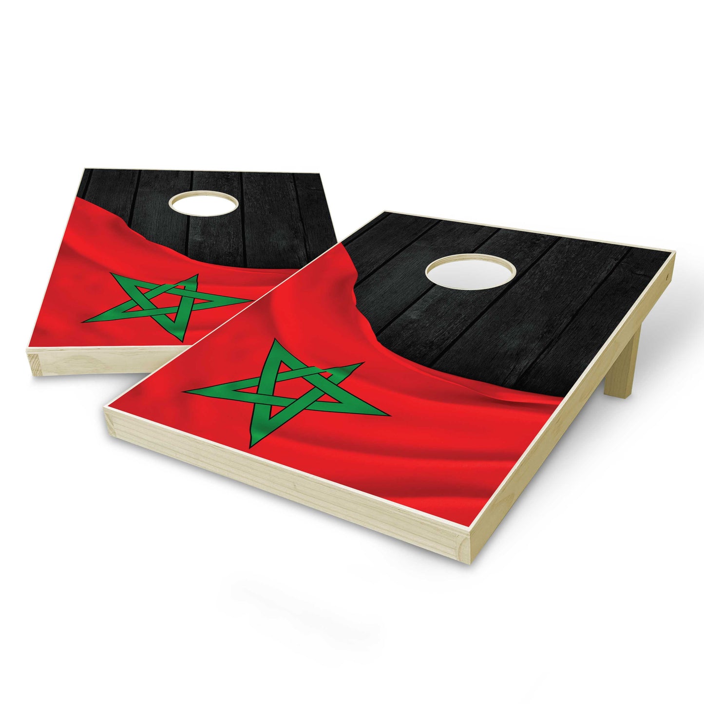 Morocco Flag Tailgate Cornhole Set - Black Wood