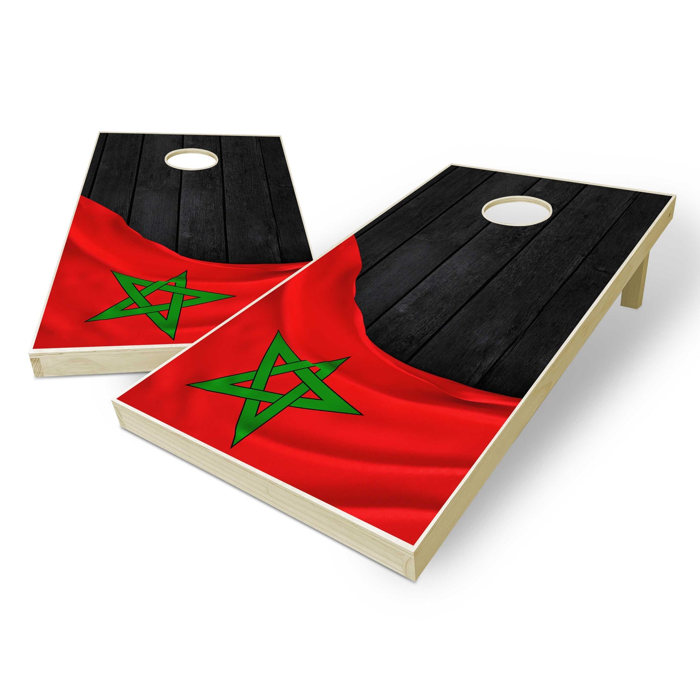 Morocco Flag Cornhole Set - Black Wood