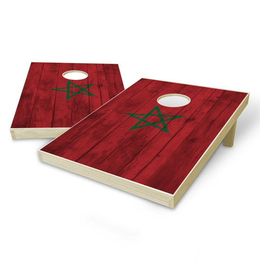 Morocco Flag Tailgate Cornhole Set - Distressed Wood