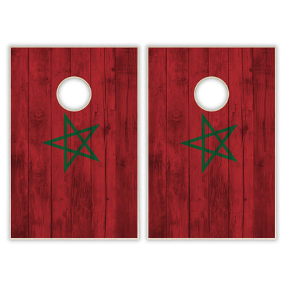 Morocco Flag Tailgate Cornhole Set - Distressed Wood