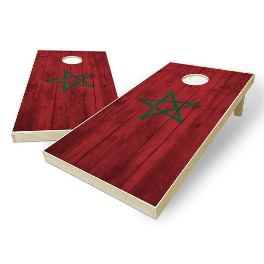 Morocco Flag Cornhole Set - Distressed Wood