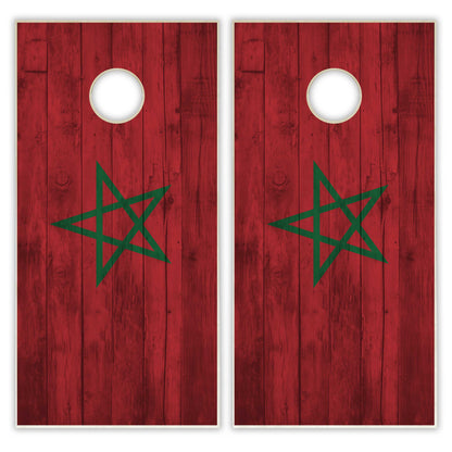 Morocco Flag Cornhole Set - Distressed Wood