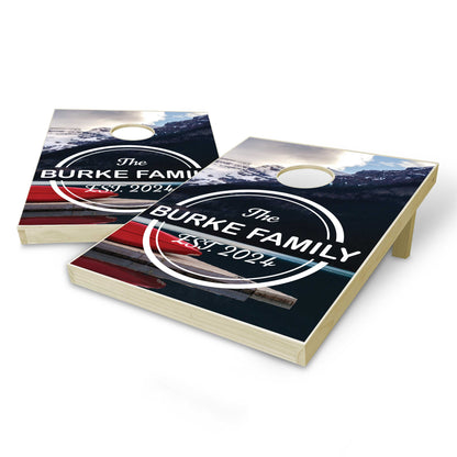 Customized Mountain Lake Tailgate Cornhole Set