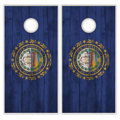 New Hampshire State Flag Cornhole Set - Distressed Wood