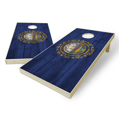 New Hampshire State Flag Cornhole Set - Distressed Wood