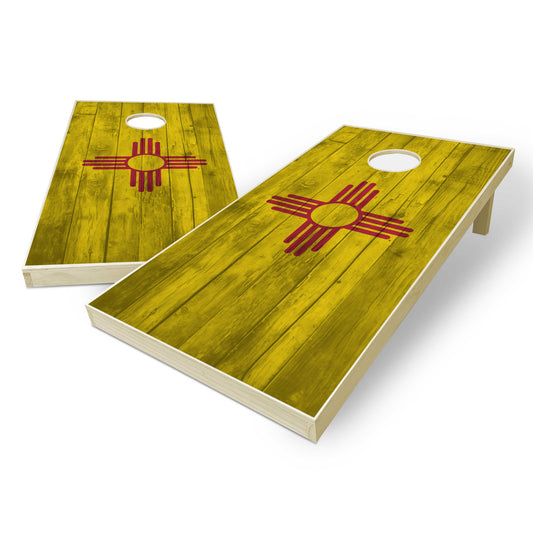 New Mexico State Flag Cornhole Set - Distressed Wood