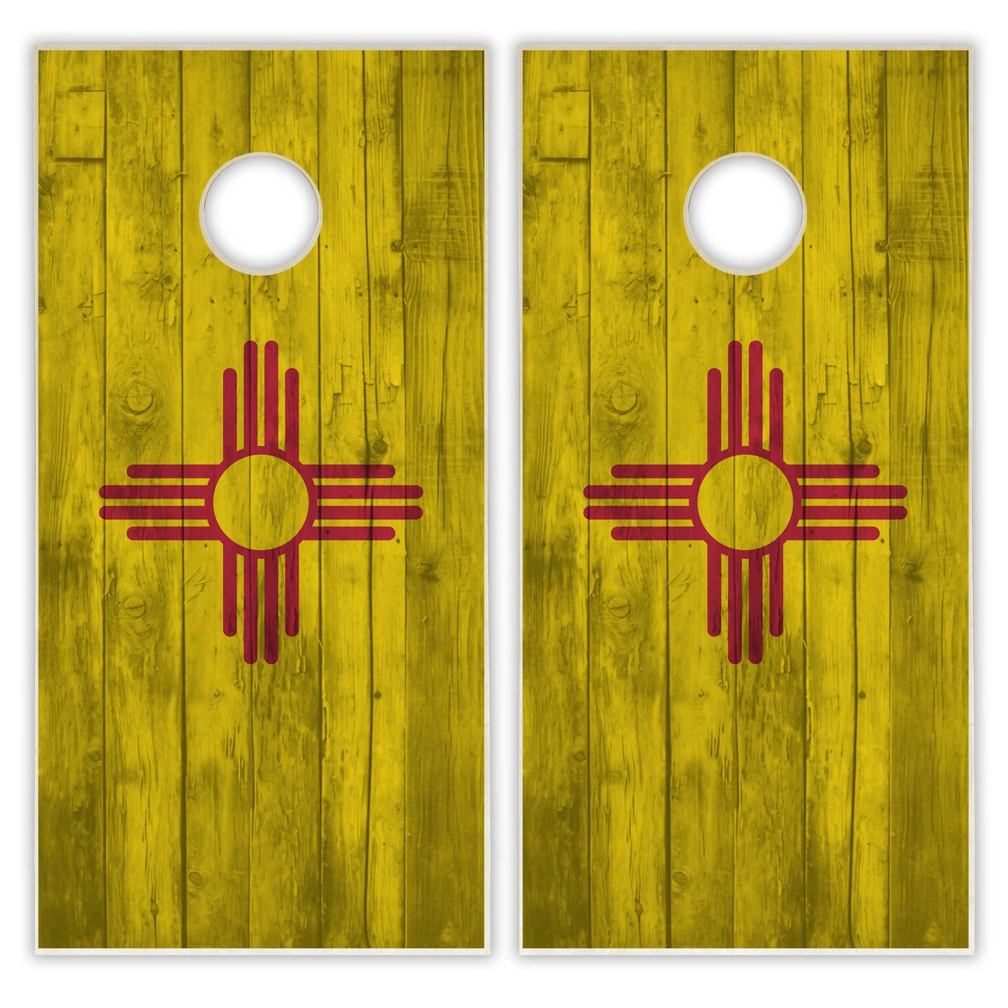 New Mexico State Flag Cornhole Set - Distressed Wood