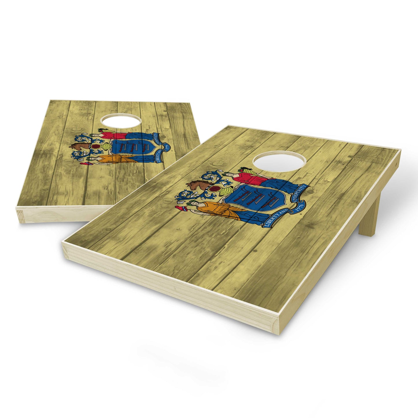 New Jersey State Flag Tailgate Cornhole Set - Distressed Wood