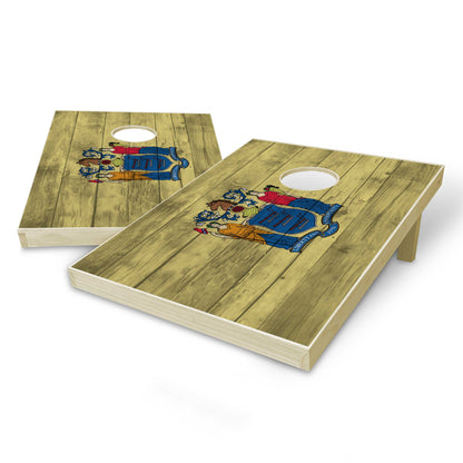 New Jersey State Flag Tailgate Cornhole Set - Distressed Wood