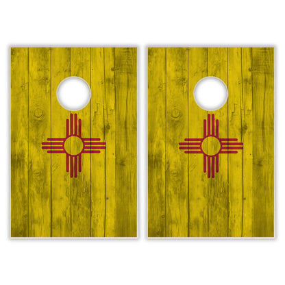 New Mexico State Flag Tailgate Cornhole Set - Distressed Wood