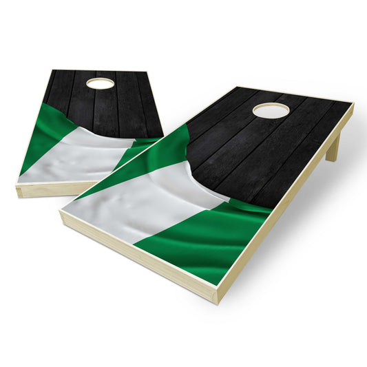 Nigeria Flag Cornhole Set - Black Wood