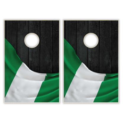 Nigeria Flag Tailgate Cornhole Set - Black Wood