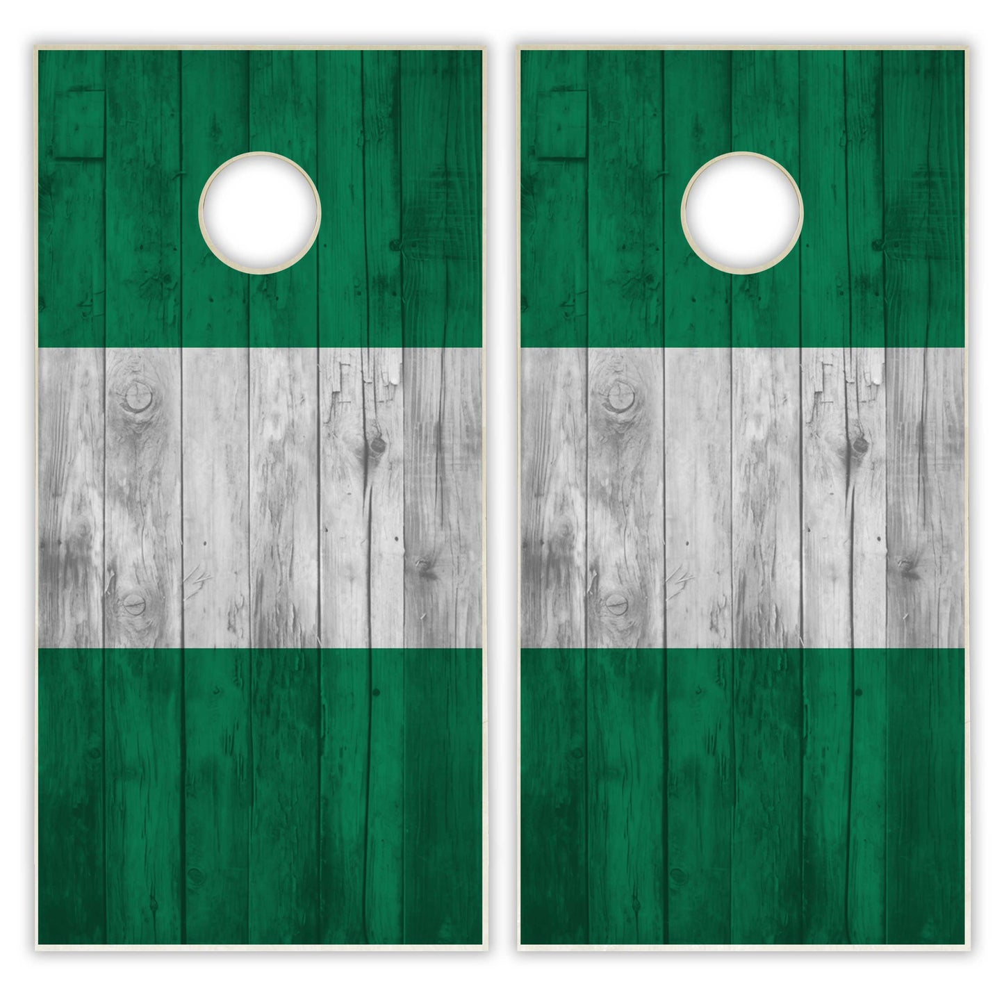 Nigeria Flag Cornhole Set - Distressed Wood