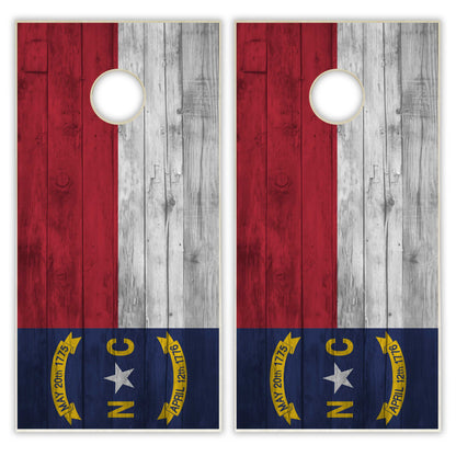 North Carolina State Flag Cornhole Set - Distressed Wood