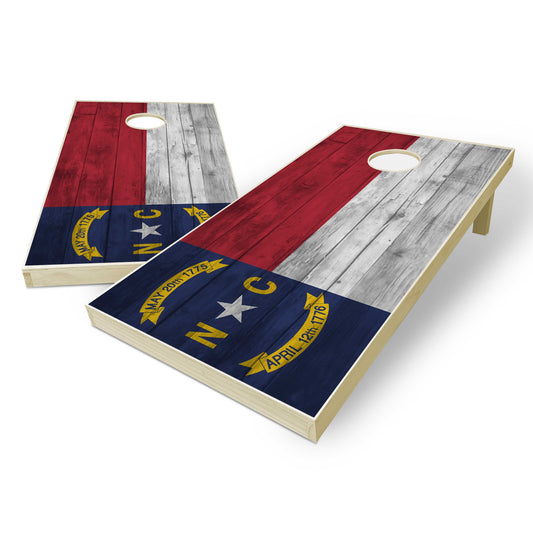 North Carolina State Flag Cornhole Set - Distressed Wood