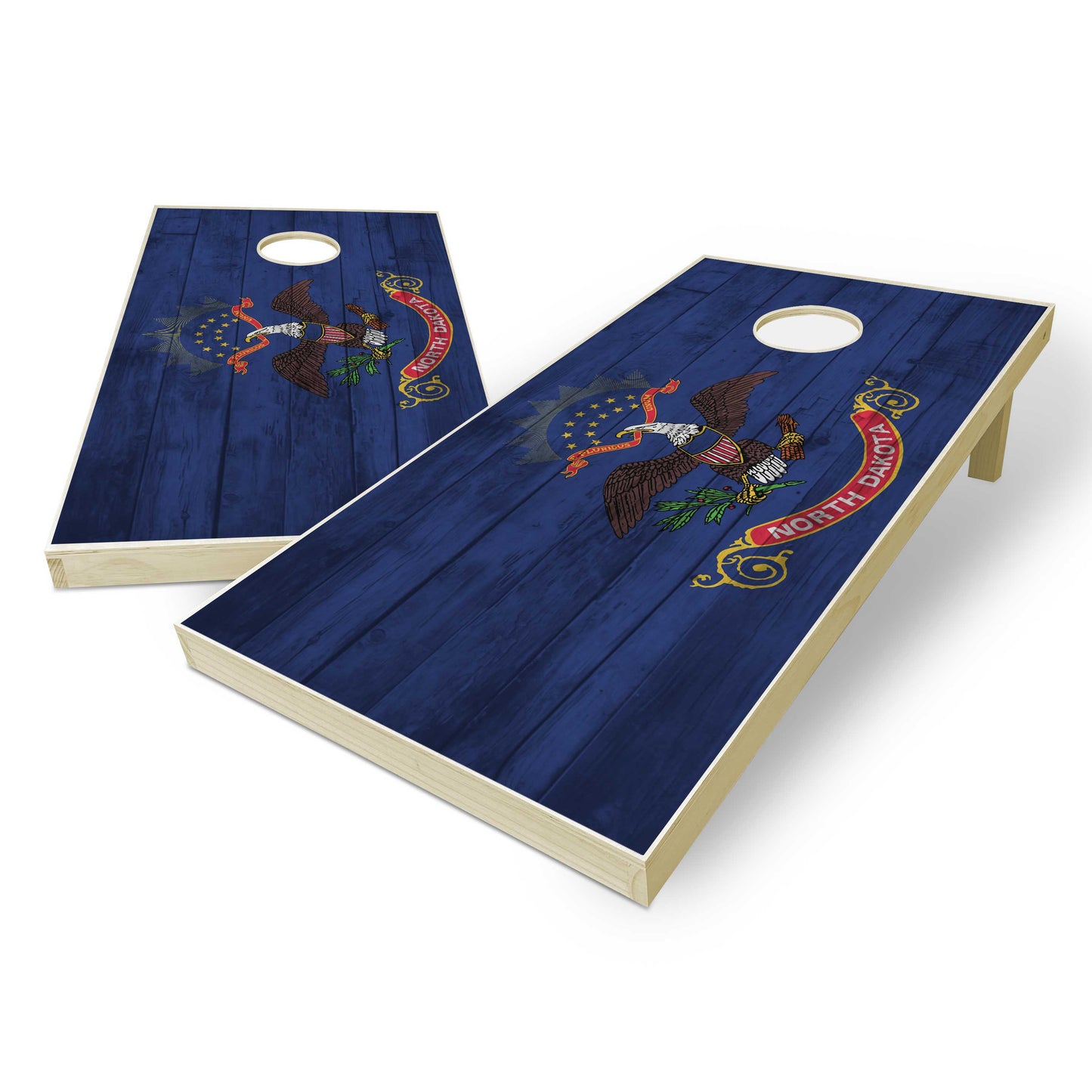 North Dakota State Flag Cornhole Set - Distressed Wood