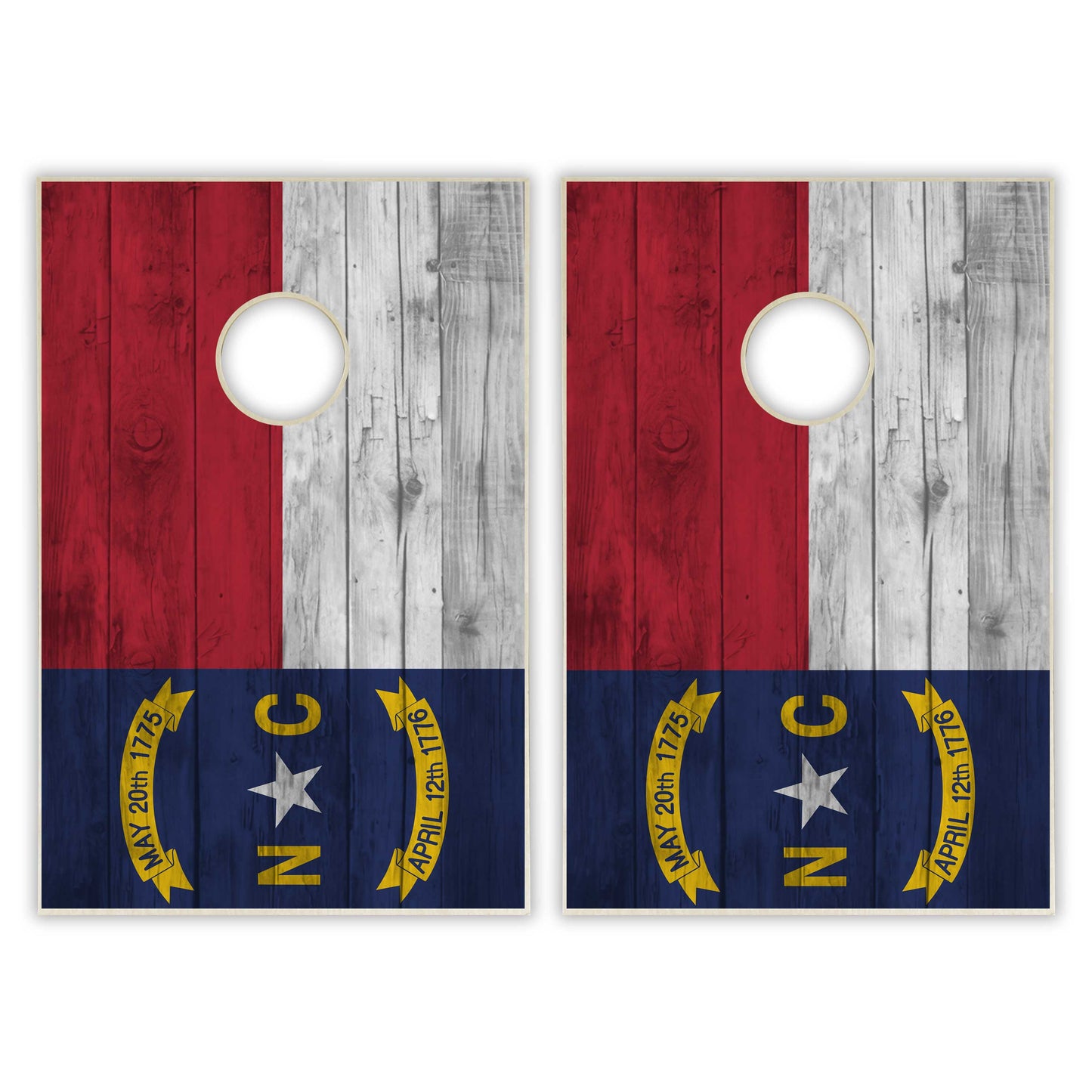 North Carolina State Flag Tailgate Cornhole Set - Distressed Wood