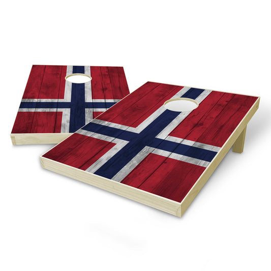 Norway Flag Tailgate Cornhole Set - Distressed Wood