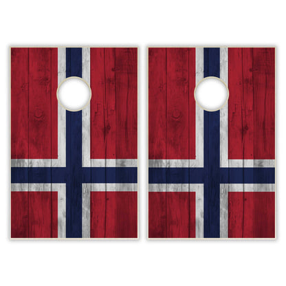 Norway Flag Tailgate Cornhole Set - Distressed Wood