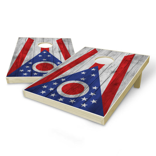 Ohio State Flag Tailgate Cornhole Set - Distressed Wood