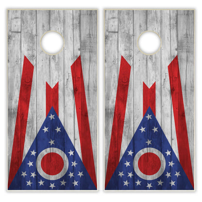 Ohio State Flag Cornhole Set - Distressed Wood
